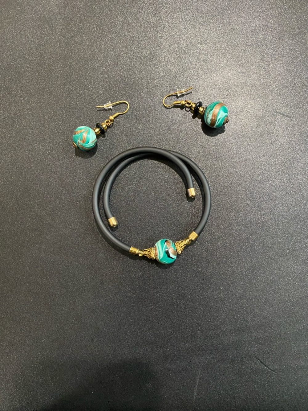 Turquoise & Gold Bead Bracelet and Earring Set
